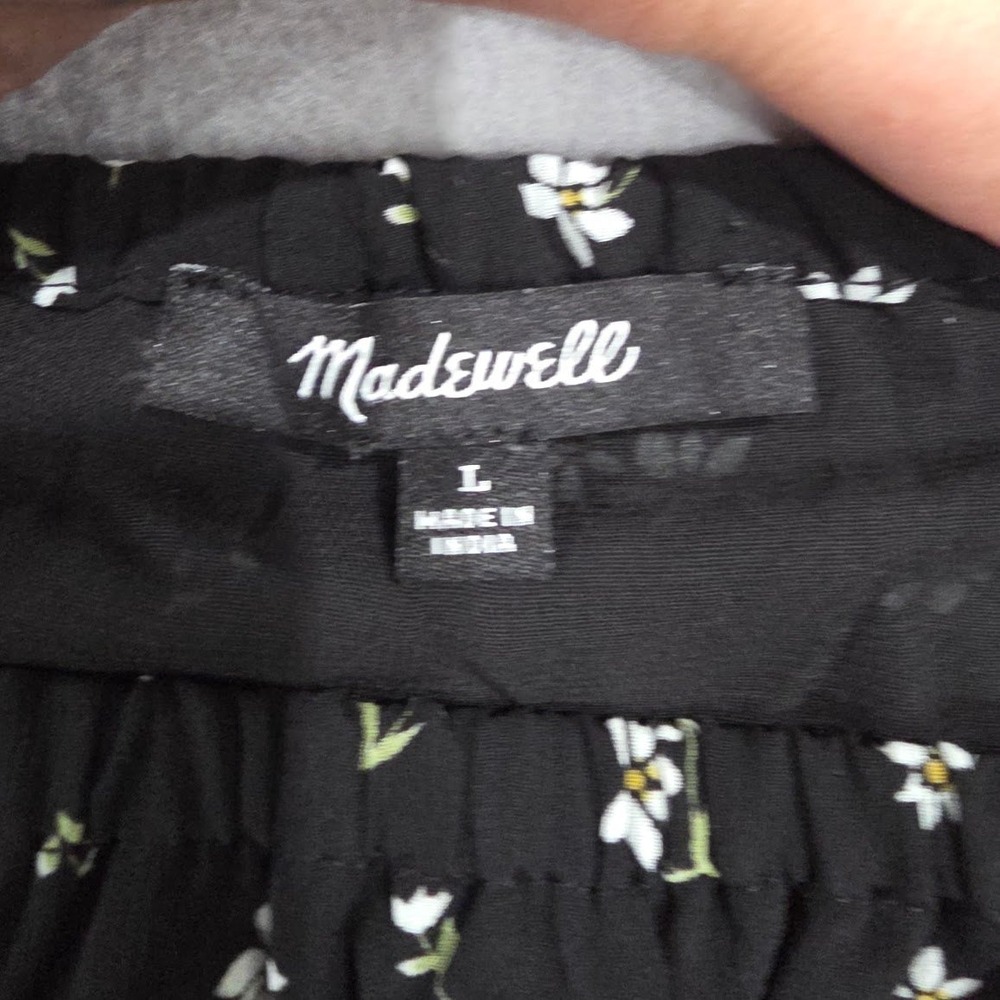 Madewell Floral Puff Sleeve Smocked Peplum Top Black White Daisy Square Neck L - Picture 4 of 7